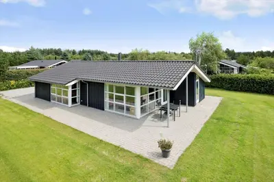 a black and white house with a large yard at JB209-Fjerritslev-Egevej-22 in Fjerritslev