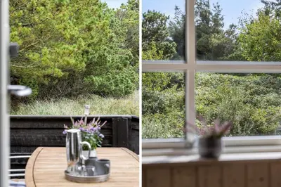two pictures of a window and a table with flowers at BL1121-Saltum-Daadyrvej-7 in Saltum