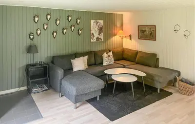a living room with a couch and a table at 3 Bedroom Awesome Home In Højslev in Højslev