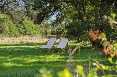 a couple of white chairs sitting in the grass at 852-Bedsted-Thy-Istrupvej-35 in Bedsted Thy