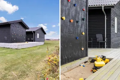 two pictures of a gym with a climbing wall at 820-Harboore-Bjergehusvej-19 in Harboør