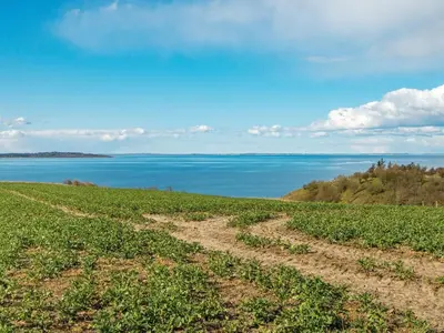 a field with the ocean in the background at 4 star holiday home in Ranum in Ranum