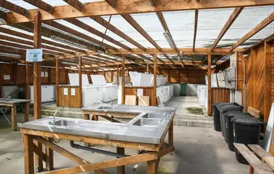 a room with a bunch of sinks in a building at Gorgeous Home In Hanstholm With Outdoor Swimming Pool in Hanstholm