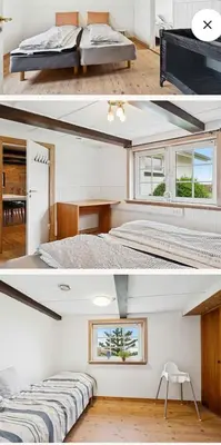 two pictures of a bedroom with a bed and a table at Horse Estate Farm Stay - Beautiful Surroundings in Bøvlingbjerg