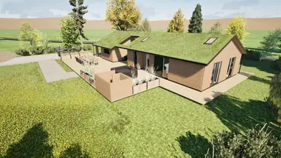 an overhead view of a house with a green roof at BL1153-Saltum-Bondagervej-64 in Saltum