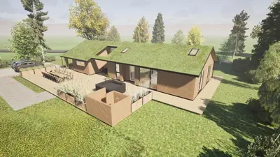 a rendering of a house with a green roof at BL1153-Saltum-Bondagervej-64 in Saltum