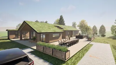 a rendering of a house with a grass roof at BL1153-Saltum-Bondagervej-64 in Saltum