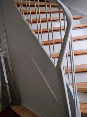 a white stair railing in a room at Porshøjvej in Skive