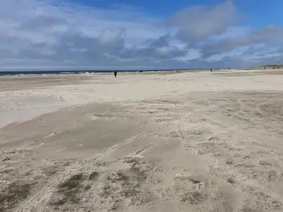a beach with a person standing on the sand at 6 person holiday home in Saltum-By Traum in Saltum