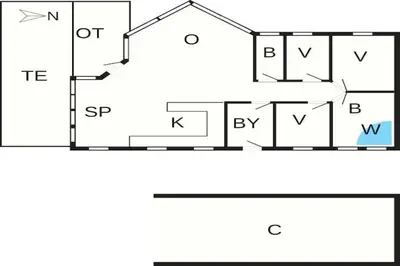 a schematic diagram of a house with the dimensions of the scale at 8 person holiday home in Spøttrup in Spottrup