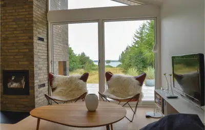 two cats sitting in chairs looking out of a window at Three-Bedroom Holiday Home In Skals in Skals