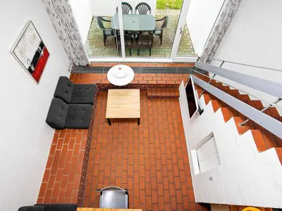 an overhead view of a living room with a table and chairs at 6 person holiday home in Brovst-By Traum in Brovst