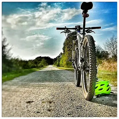 a bike parked on the side of a road at Hvalpsund Færgekro in Hvalpsund
