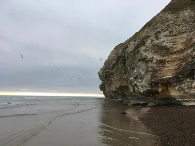 a beach with a large rock next to the ocean at Bulbjerguld BB in Frøstrup
