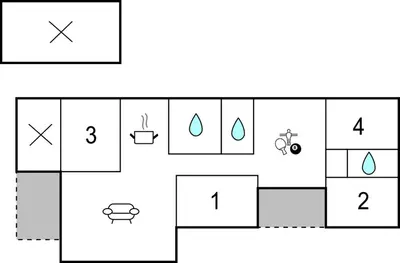 a block diagram of a bathroom with four bathrooms at 4 Bedroom Cozy Home In Spøttrup in Spottrup