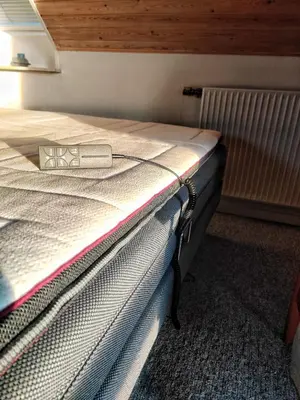 a close up of a bed in a room at Villa Nida in Ranum