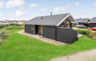 a house with a black roof and green grass at Holiday Home Klitengene Ulfborg Vi in Ulfborg