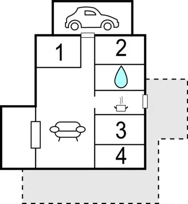 a block diagram of a house with a car in the middle at Fjordglimt in Vestervig