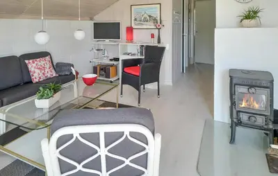 a living room with a couch and a fireplace at Holiday Home Grårisvej Thisted V in Thisted