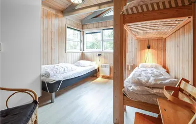 two bunk beds in a room with wooden walls at 4 Bedroom Stunning Home In Fjerritslev in Fjerritslev