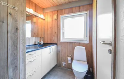 a bathroom with a toilet and a sink and a window at 4 Bedroom Stunning Home In Fjerritslev in Fjerritslev