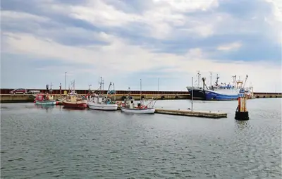 a group of boats are docked in a harbor at Holiday Home Vejlby Klit Harboøre V in Harboør