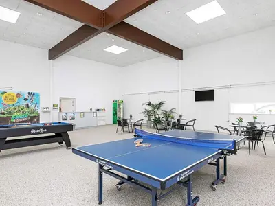a room with a ping pong table in it at 6 person holiday home in Brovst-By Traum in Brovst