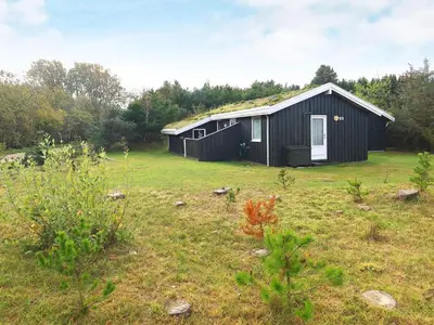 a black house in a field with a grass yard at Cozy Cottage near Blokhus - By Traum Ferienwohnungen in Blokhus