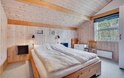 a bedroom with a large bed and a television at 3 Bedroom Gorgeous Home In Pandrup in Pandrup