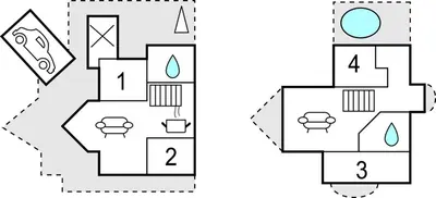 a block diagram of a house with four bathrooms at Lovely Home In Harboøre With Sauna in Harboør