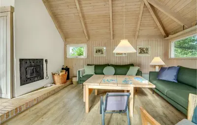 a living room with a green couch and a table at 4 Bedroom Lovely Home In Fjerritslev in Fjerritslev