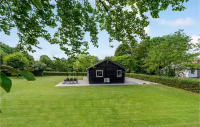 a small black cabin in a field of grass at Amazing Home In Farsø With Wifi in Farsø