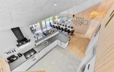 an overhead view of a kitchen and living room at Stunning Home In Spøttrup With Sauna in Spottrup