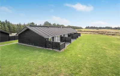 an aerial view of a black house on a grass field at Beautiful Home In Pandrup With Wifi in Pandrup