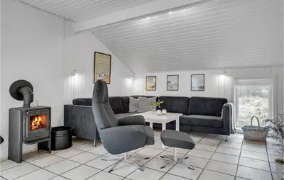 a living room with a couch and a fireplace at Lovely Home In Thisted With Wifi in Thisted