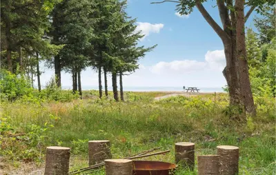 a field with trees and a picnic table in the distance at 3 Bedroom Lovely Home In Hurup Thy in Sønder Ydby