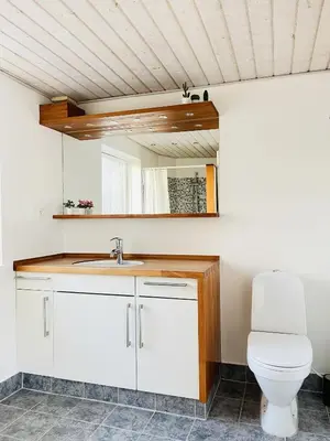 a bathroom with a white toilet and a sink at aday - 3 bedrooms luxurious apartment in Svenstrup in Svenstrup