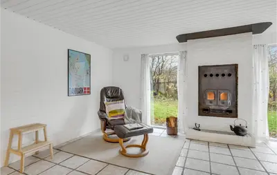 a living room with a chair and a fireplace at Pet Friendly Home In Spøttrup With Wifi in Spottrup