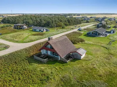 an aerial view of a small house on a field at Holiday Home Iines - 200m from the sea by Interhome in Harboør