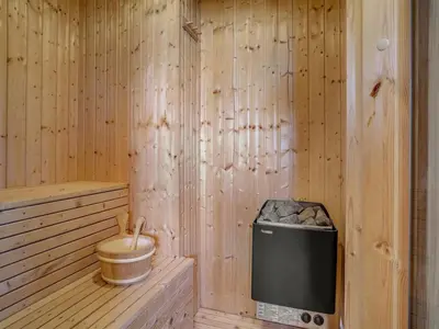 a sauna with a toilet and a television in it at Holiday Home Horsten - 350m from the sea by Interhome in Torsted