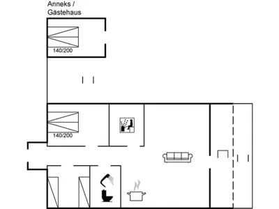 a floor plan of a small house with diagrams at Holiday Home Joern - 300m from the sea by Interhome in Torsted