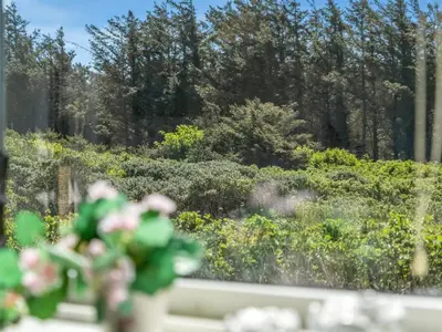 a garden view from a window with flowers at Holiday Home Nayeli - 275m from the sea by Interhome in Løkken