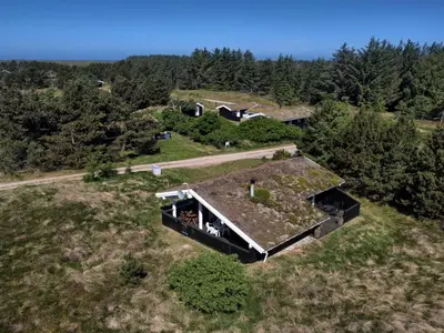 an overhead view of a house with a grass roof at Holiday Home Anthonia - 1-6km from the sea by Interhome in Blokhus