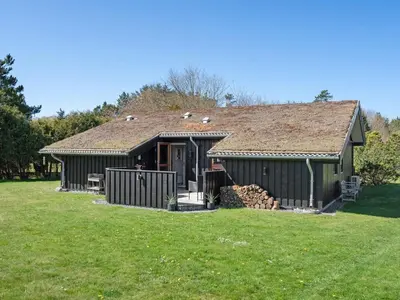 a green house with a roof on a grass field at Holiday Home Jelin - 2-5km from the sea by Interhome in Blokhus
