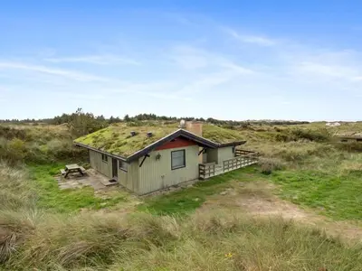 a small house with a grass roof on a field at Holiday Home Maini - 600m from the sea by Interhome in Saltum