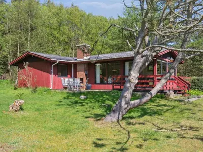 a red house with a tree in front of it at Holiday Home Therbern - 1-7km from the sea by Interhome in Saltum