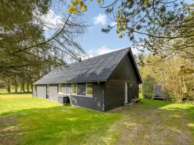 a small house with a black roof on a field at Holiday Home Aleida - 100m to the fjord by Interhome in Vemb