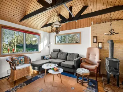 a living room with a couch and a stove at Holiday Home Alpi - 250m to the fjord by Interhome in Struer