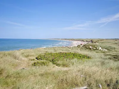 a beach with people on the sand and the ocean at Holiday Home Minja - 900m from the sea by Interhome in Thisted