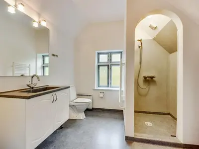a bathroom with a toilet and a sink and a shower at Holiday Home Sophia - 8km from the sea by Interhome in Thisted
